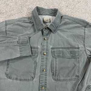 L L Bean Button Front Utility Shirt M Green Cotton Mesh Back Outdoor Sunwashed